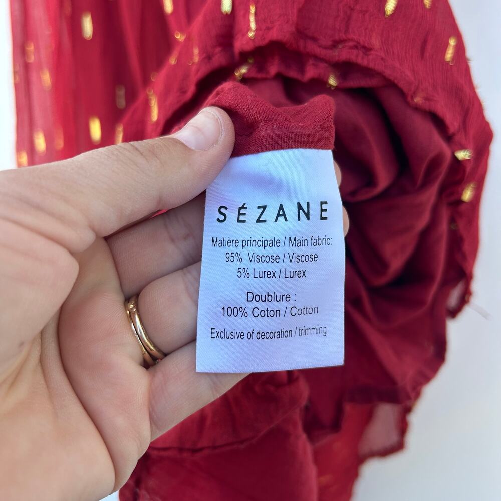 Sezane Celeste Maxi Dress Long Sleeve Red Sheer Bohemian Boho 36 Size 4 - Picture 9 of 10
